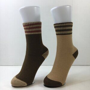 Womens Crew Socks Set 2 Stripes Brown Tan